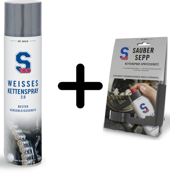 S100 - Smart Set - Sauber Sepp Kettenspray-Spritzschutz + Weißes Kettenspray 2.0 400 ml