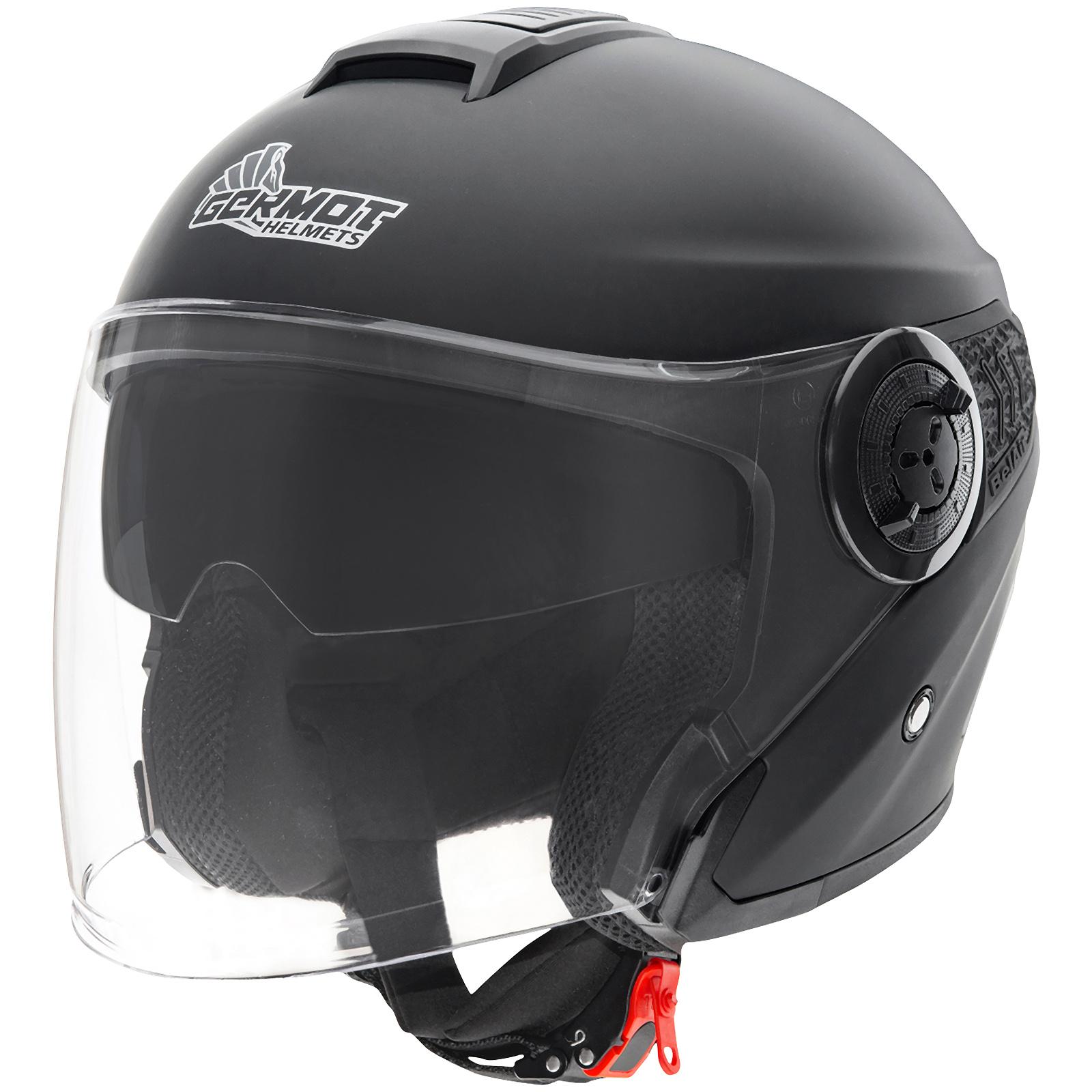Germot GM 217 Motorrad Helm schwarz matt mit Nasenspoiler und kratzfestes Visier 